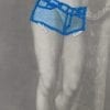 Embroidery art on black and white photo, threaded jean shorts on Eve