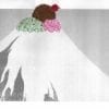 Embroidery art of ice cream sundae on black and white drawing of a mountain