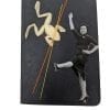 Pocket size black notebook with collage of woman and frog dancing with thread